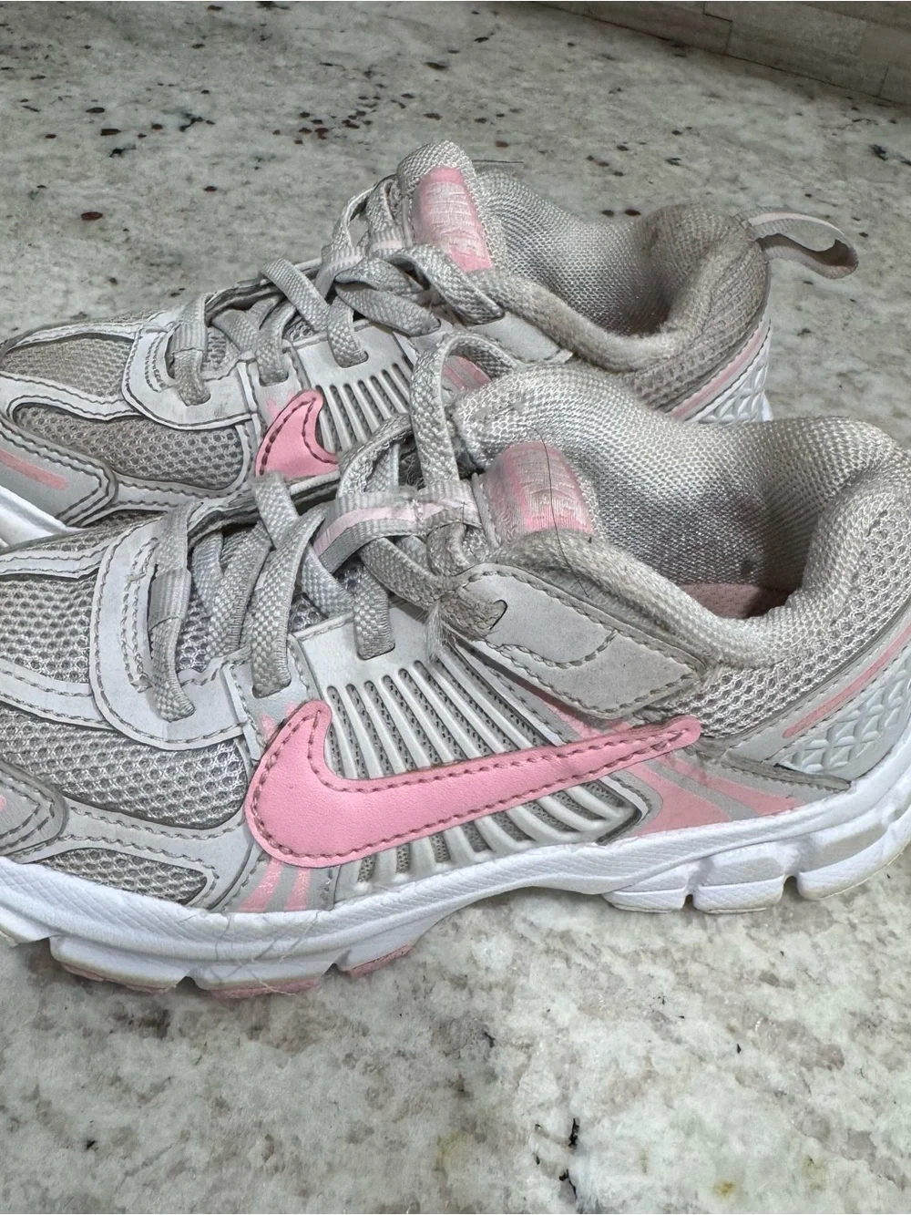 Nike Kids Light Gray and Pink Athletic Sneakers
